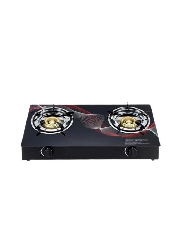 2 Burner Low Gas   Consumption Automatic Glass Stove Black and Red  - Image 1