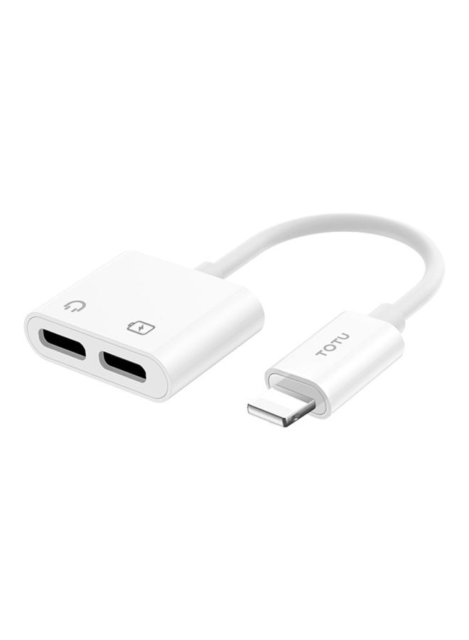 NIBEMINENT 2-In-1 Dual Lightning Audio Converter Plus Splitter Earphone Aux Cable White - Image 1