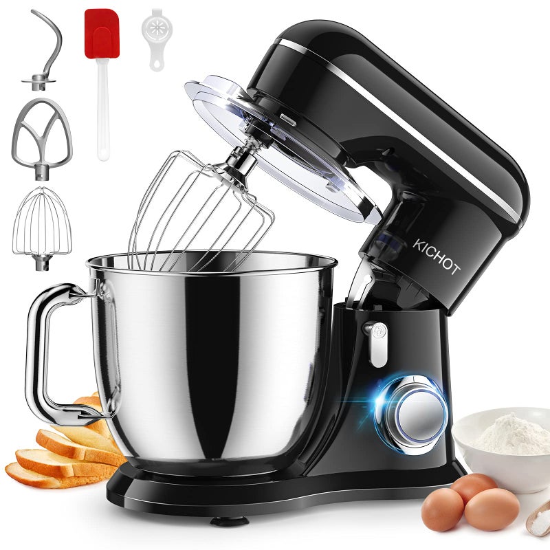 KICHOT Stand Mixer KICHOT 10P Speed 48 Qt Household Stand Mixers TiltHead Dough Mxier with Dough Hook Beater Wire Whisk  Splash Guard Attachments for Baking Cake Cookie Kneading SM1533Black 