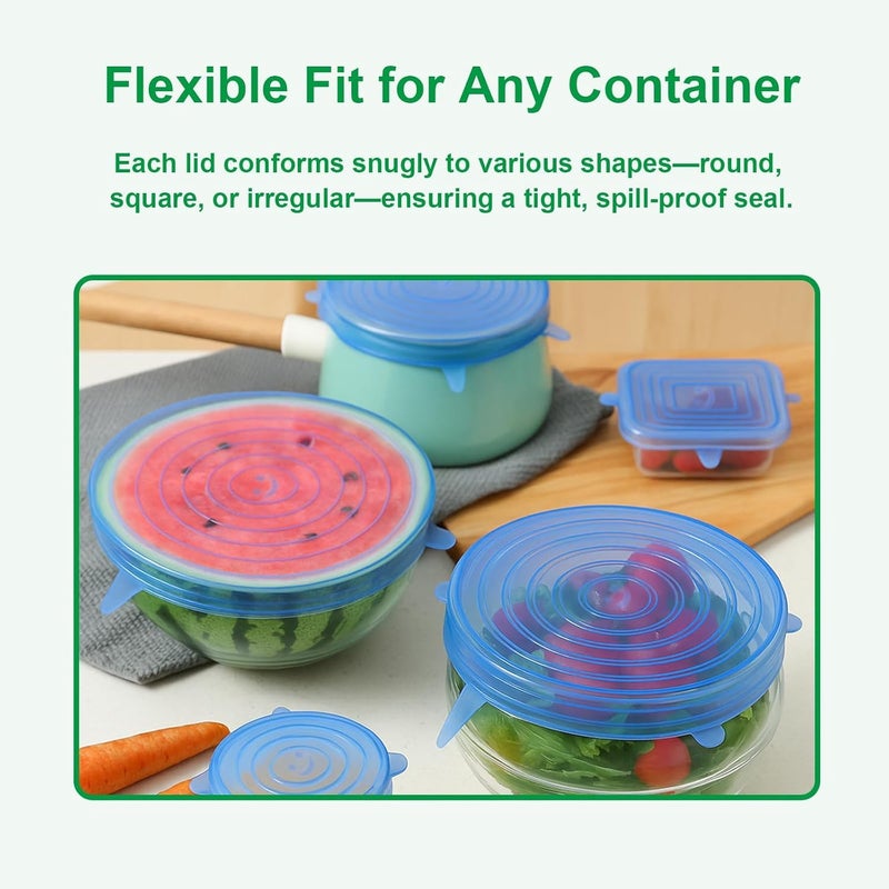 smrtcol Silicone Stretch Lids – 6 Pack Reusable Food Covers,Flexible Silicone for Bowls, Containers, Fruits – Airtight & Leakproof Seal for Kitchen Storage(blue) - Image 4