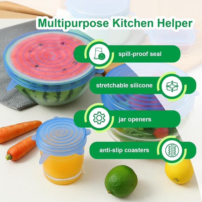 smrtcol Silicone Stretch Lids – 6 Pack Reusable Food Covers,Flexible Silicone for Bowls, Containers, Fruits – Airtight & Leakproof Seal for Kitchen Storage(blue) - Image 3