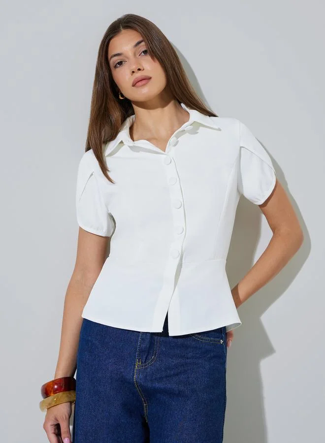 ستايلي White Tulip Sleeve Slim Fit Shirt