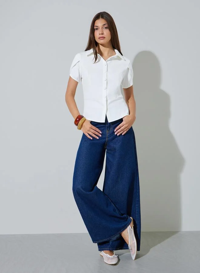 ستايلي White Tulip Sleeve Slim Fit Shirt
