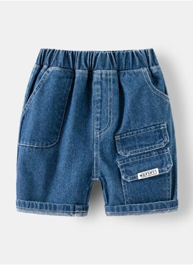 YUNIQEE Blue Regular Fit Mid Rise Solid Denim Shorts