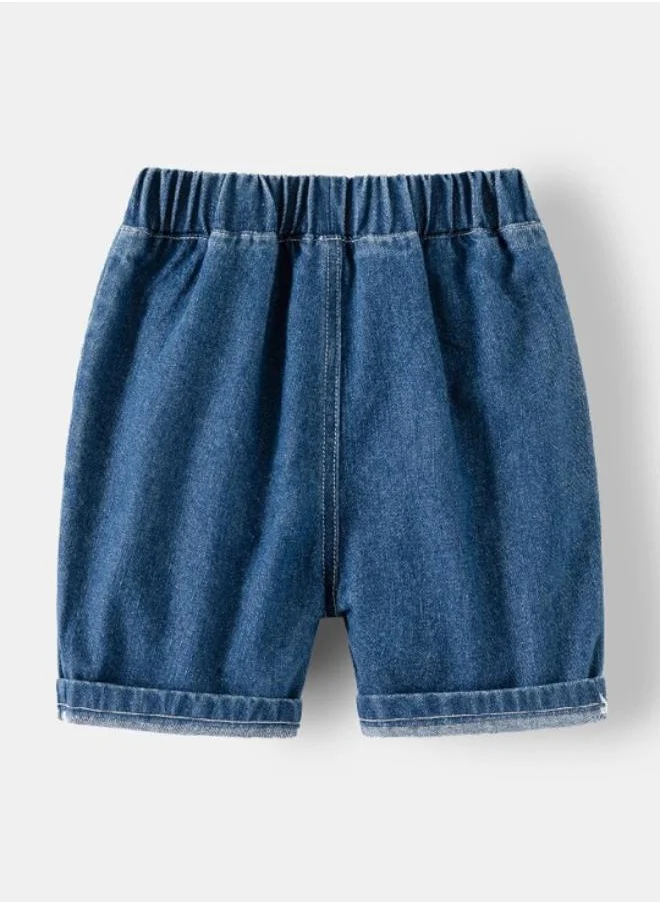 YUNIQEE Blue Regular Fit Mid Rise Solid Denim Shorts