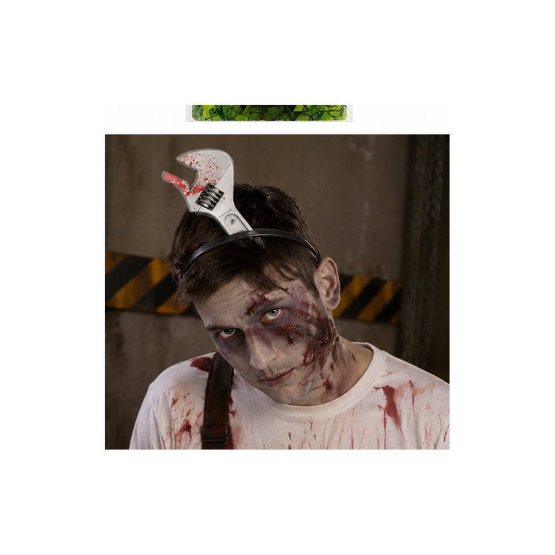 Zombie Wrench Headband Halloween Costume Accessory, Silver with Blood Splatter - Image 3