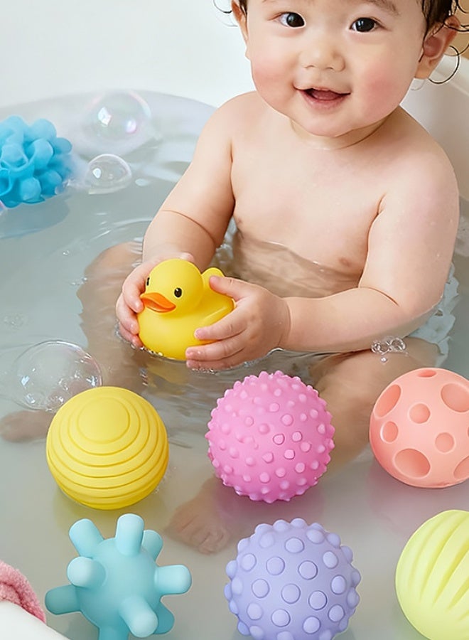 Haidue 7PCS Baby Sensory Toys 6-12-18 Months,Square-Shaped Sesselle (Including 6 Shaped Accessories), 6 Textured Sensory Soft Rubber Balls,  Bottle + Brown Bear Dual-Style Lala, Whistle Changing Water Bird, Alphanum-Based Stacking Cups, Gyroscopic Spin, All In One Stop To Meet The Play Needs Of Babies Aged 0-3, Infant Bath Time Fun, Learning Toddler Toys(Random Color) - Image 4