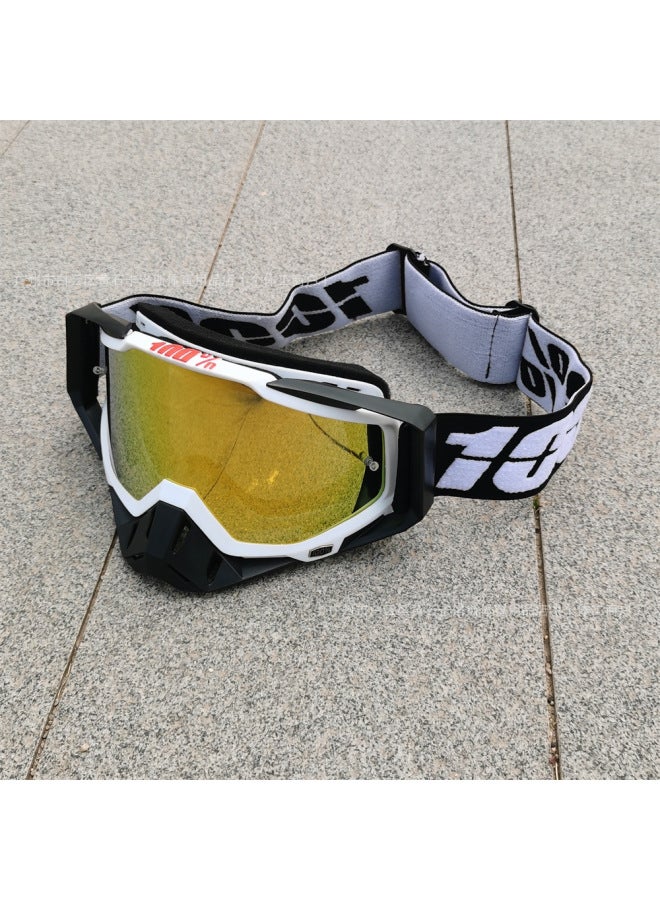 Black And White Frame Red Film 100 Goggles Motorcycle Cross-country Helmet Goggles Mountain Bike Downhill Ski Riding Windproof Goggles