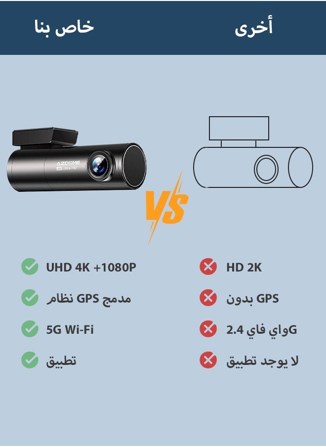 داش كام أمامية بدقة 4K وخلفية بدقة 1080P – مزودة بواي فاي وGPS وتحكم صوتي، مع رؤية ليلية ونظام مراقبة أثناء الوقوف