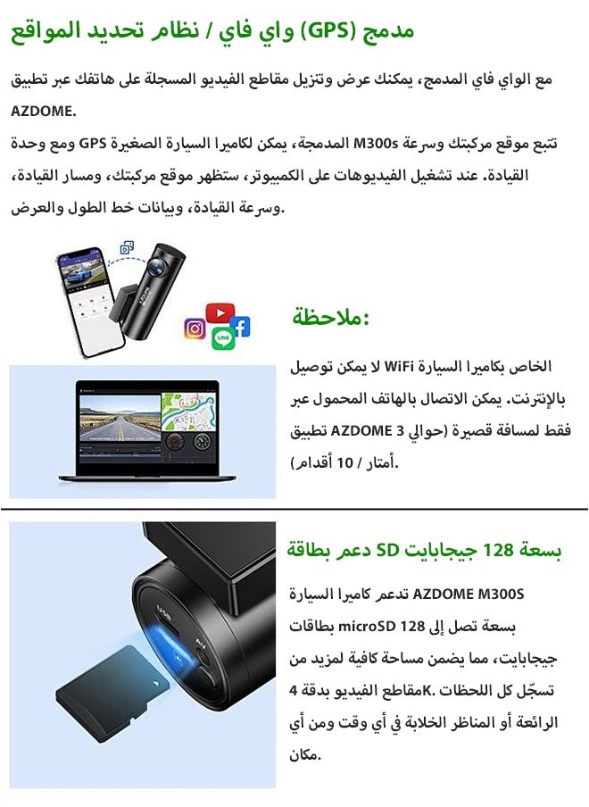 داش كام أمامية بدقة 4K وخلفية بدقة 1080P – مزودة بواي فاي وGPS وتحكم صوتي، مع رؤية ليلية ونظام مراقبة أثناء الوقوف