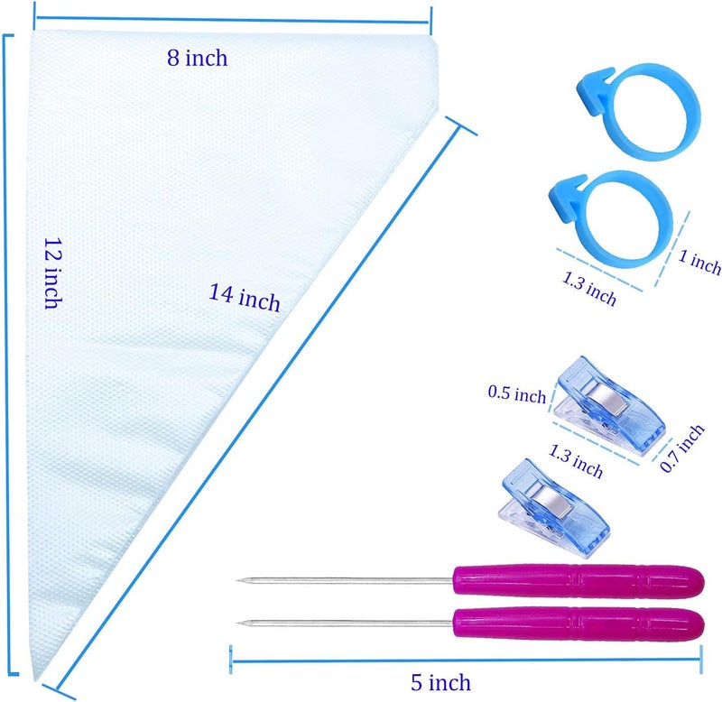 ELJRBCK 122Pieces Tipless Piping Bags - 100pcs Disposable Piping Pastry Bag for Royal Icing/Cookies Decorating - 10 Pastry Bag Ties,10 Clips &2 Scriber Needle - Best Cookie/Cake Decorating Tools (14 inch) - Image 4
