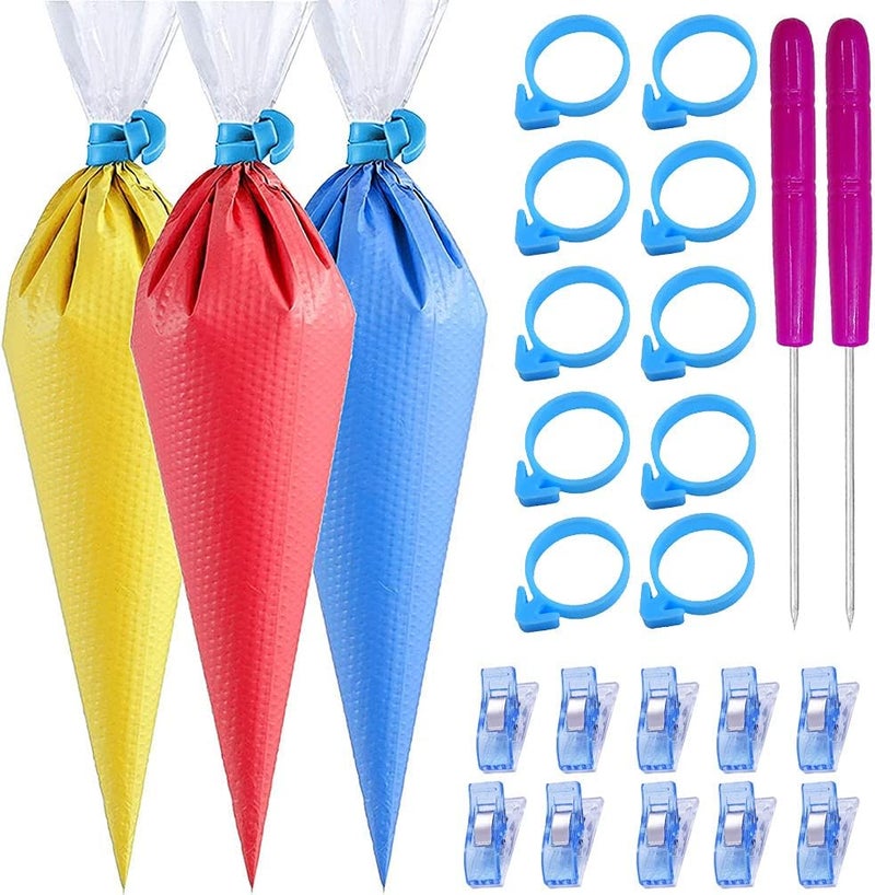 ELJRBCK 122Pieces Tipless Piping Bags - 100pcs Disposable Piping Pastry Bag for Royal Icing/Cookies Decorating - 10 Pastry Bag Ties,10 Clips &2 Scriber Needle - Best Cookie/Cake Decorating Tools (14 inch) - Image 1