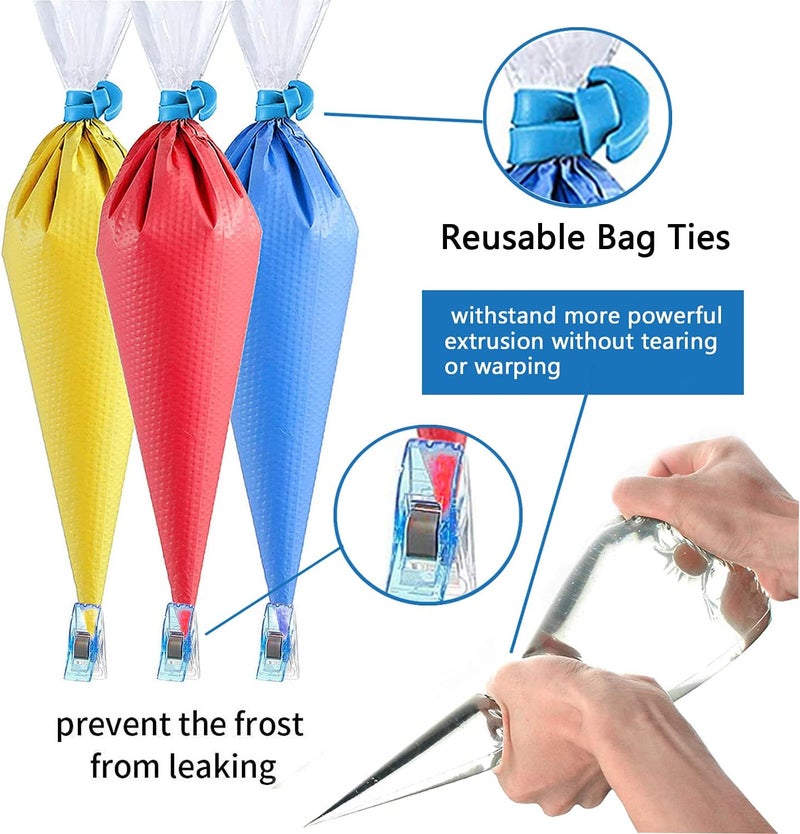 ELJRBCK 122Pieces Tipless Piping Bags - 100pcs Disposable Piping Pastry Bag for Royal Icing/Cookies Decorating - 10 Pastry Bag Ties,10 Clips &2 Scriber Needle - Best Cookie/Cake Decorating Tools (14 inch) - Image 3