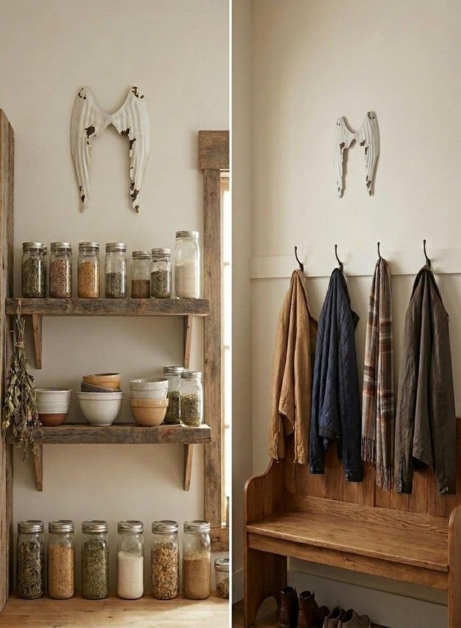 The Bridge Collection ديكور جداري على شكل أجنحة ملاك معدنية ريفية - ديكور مطبخ ريفي - جدار، مطبخ، جدار مطبخ، ديكور شابي شيك - فن جداري معدني - لمسات جدارية - ديكور داخلي وخارجي (متوسط 13 بوصة ارتفاع) - Image 2