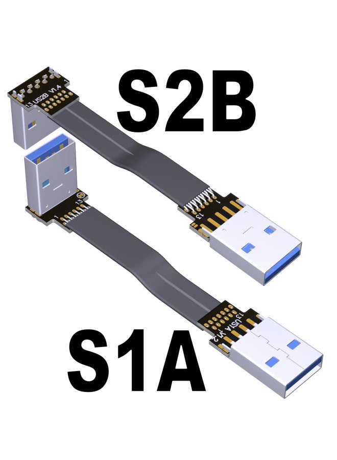 Usb3.0 Male-To-Male Thin And Flat Transfer Data Extension Cable Type-A Double Angle Fixed. Customized Adtlink-Color:S1A-S2B 13P-20cm