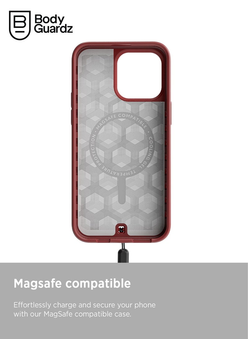 Bodyguardz Paradigm Pro for iPhone 15 Pro MAX Case Cover compatible with MagSafe with Lanyard - Deep Red - Image 4