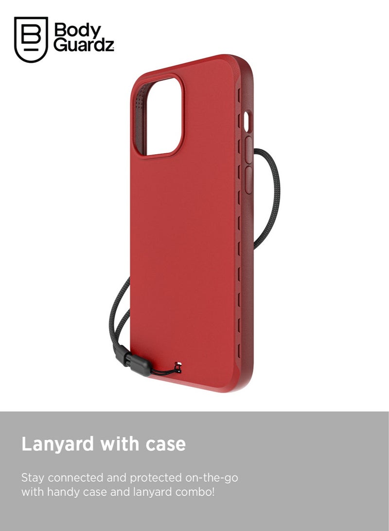 Bodyguardz Paradigm Pro for iPhone 15 Pro MAX Case Cover compatible with MagSafe with Lanyard - Deep Red - Image 2