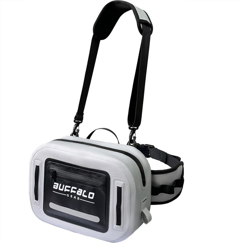Buffalo Gear Waterproof Submersible Fanny Pack,Large Fly Fishing Waist Pack 8.9L Submersible lumbar pack with Airtight Zipper,Grey - Image 1