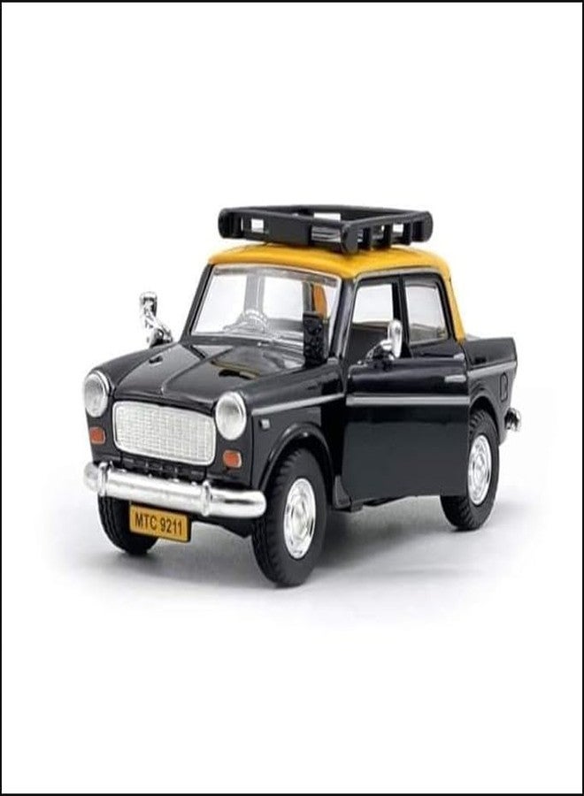 Funkartt Kid Queen 70 Taxi Mumbai Toy Car Model Fiat Door Openable, Pullback, Black - Image 1