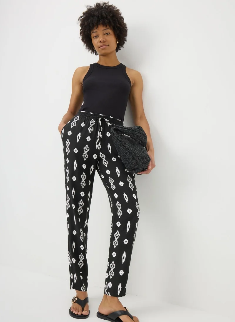 Matalan Black Monochrome Print Tapered Trousers