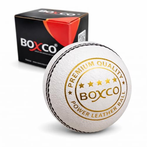 BOXCO Professional White 4 Piece Cricket Leather Ball Power Series Hand Stitched Ideal for T20, ODI & Test Matches - Image 1