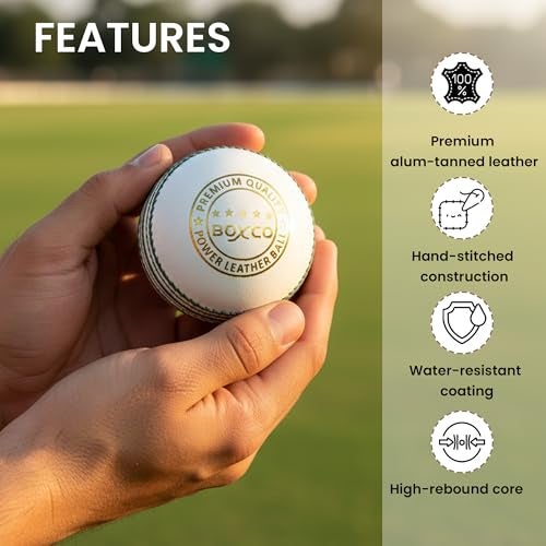 BOXCO Professional White 4 Piece Cricket Leather Ball Power Series Hand Stitched Ideal for T20, ODI & Test Matches - Image 2
