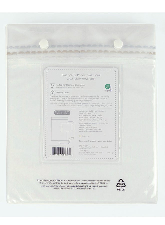 Bumble & Bird Bumble & Bird - Embroidered Baby Bedding Set For Convertible Bed - 3pcs - Beige  - Image 3