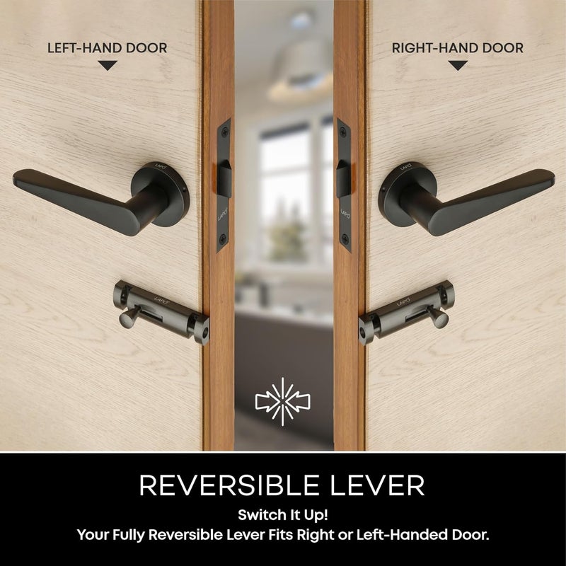 LAPO LAPO Deluxe Door Lock for Bathroom Door Lock Balcony Store Room Mortise Keyless Handlesets with Brass Baby Latch for HomeOfficeHotel Black Finish 3 Years Warranty Ro162  - Image 2