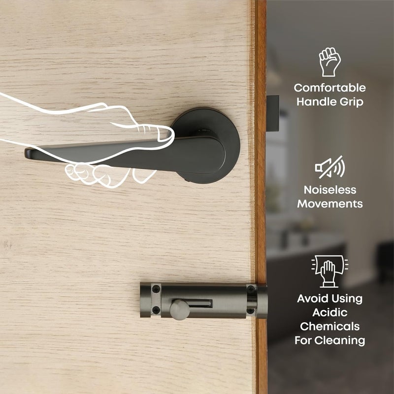 LAPO LAPO Deluxe Door Lock for Bathroom Door Lock Balcony Store Room Mortise Keyless Handlesets with Brass Baby Latch for HomeOfficeHotel Black Finish 3 Years Warranty Ro162  - Image 4