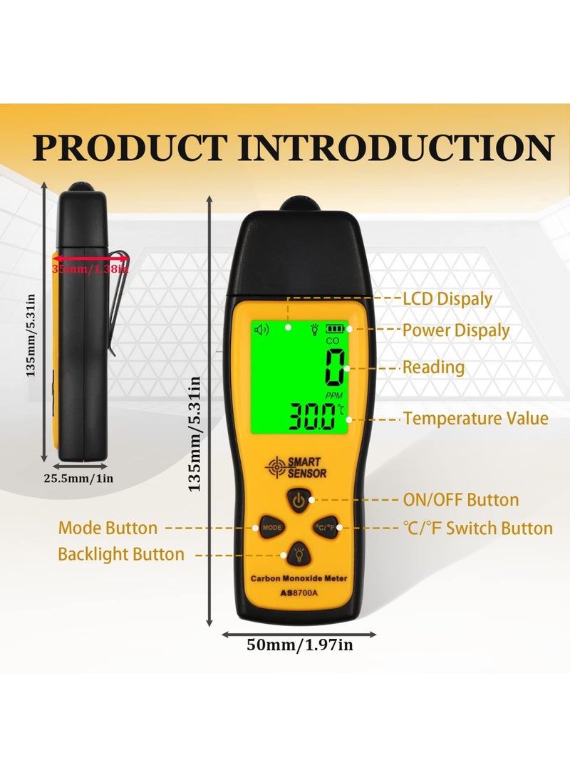 SYOSI Handheld Carbon Monoxide Meter, Portable Carbon Monoxide Detector, Professional-Grade CO Sensor Tester with LCD Backlit Display, 0-1000PPM Range for Industrial ＆ Home (Battery Not Included) - Image 5