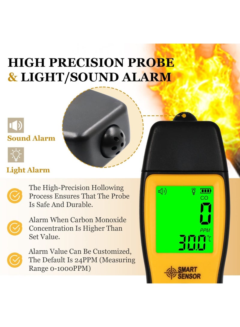 SYOSI Handheld Carbon Monoxide Meter, Portable Carbon Monoxide Detector, Professional-Grade CO Sensor Tester with LCD Backlit Display, 0-1000PPM Range for Industrial ＆ Home (Battery Not Included) - Image 3