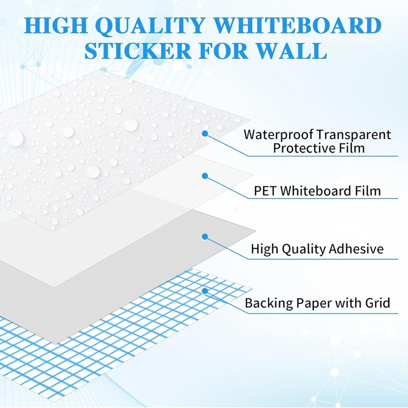 ZNCMRR 78.7"x17.7" Whiteboard Sticker for Wall White Board Contact Paper Dry Erase Wallpaper with 3 Markers Adhesive Poster Board Whiteboard for School Office Home Kids Drawing - Image 3
