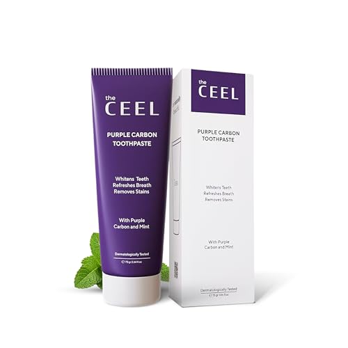 The Ceel Purple Toothpaste for Teeth Whitening with Activated Carbon Mica Powder Color Correcting Teeth Stain Plaque Remover Oral Care Formula with Mint Flavor Gentle on Enamel Gums 75g