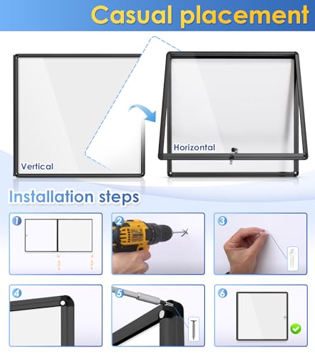 S SWANCROWN SWANCROWN Lockable Bulletin Boards Black Frame Enclosed Display Case,with Magnets,for School Message Notice 28x26inch(6XA4) - Image 4