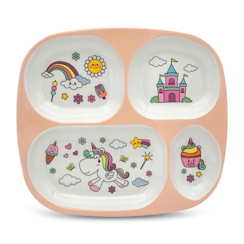 Superware Melamine Kids Unicorn Dining Plate Set of 2 with Spoons | 4 Section Thali for Toddlers & Babies | Durable BPA Free Mealtime Dinnerware - Image 4