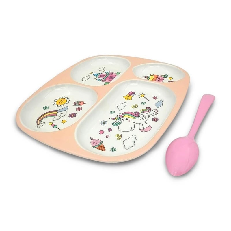Superware Melamine Kids Unicorn Dining Plate Set of 2 with Spoons | 4 Section Thali for Toddlers & Babies | Durable BPA Free Mealtime Dinnerware - Image 2