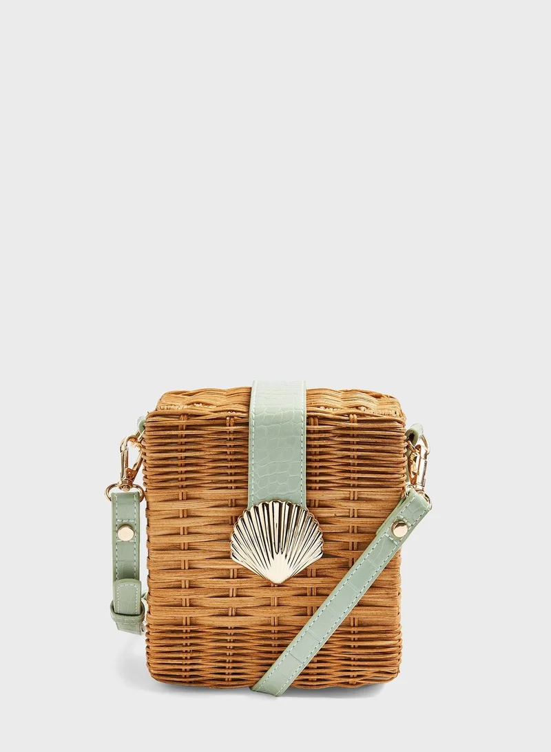 TOPSHOP Shell Sage Wicker Crossbody