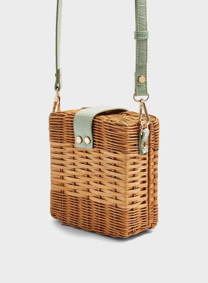 TOPSHOP Shell Sage Wicker Crossbody