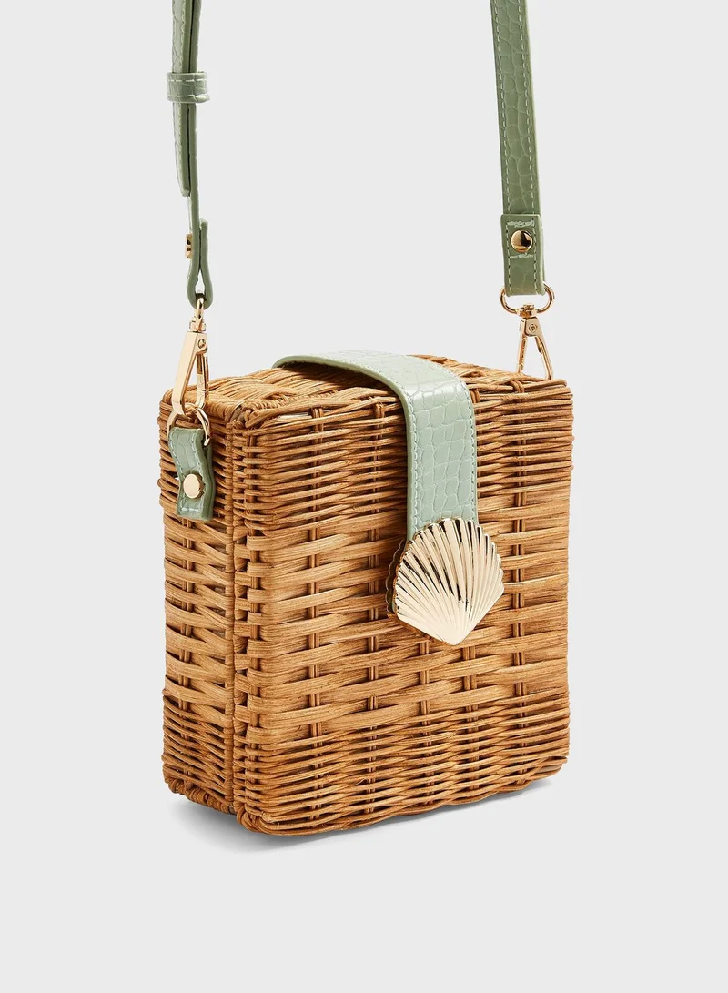 TOPSHOP Shell Sage Wicker Crossbody