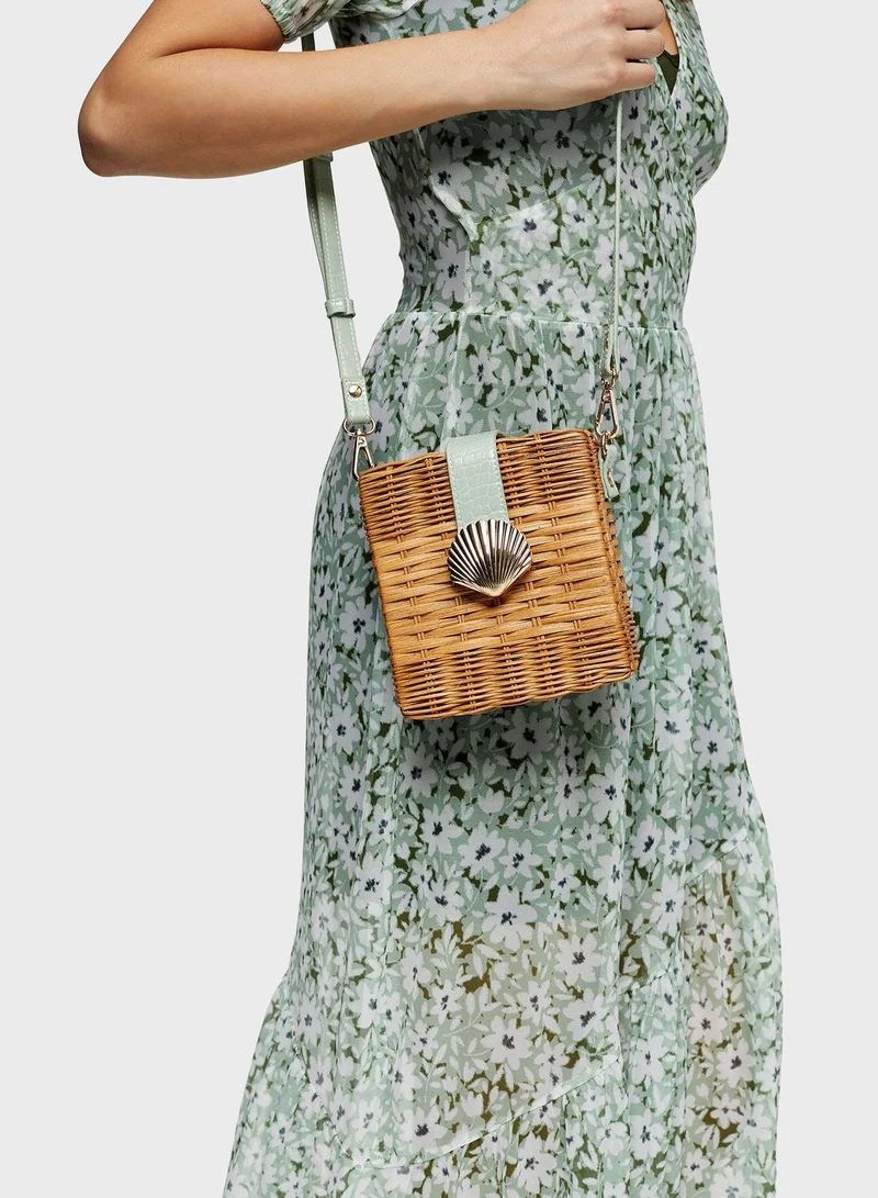 TOPSHOP Shell Sage Wicker Crossbody