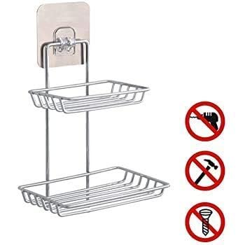 SUNNIFA Double Layer Soap Stand Organizer Holder SelfAdhesive Stainless Steel Wall Mounted soap Magic Sticker Sink Case Soap Dish Waterproof Kitchen Bathroom Soap Storage Pack of 1 - Image 3