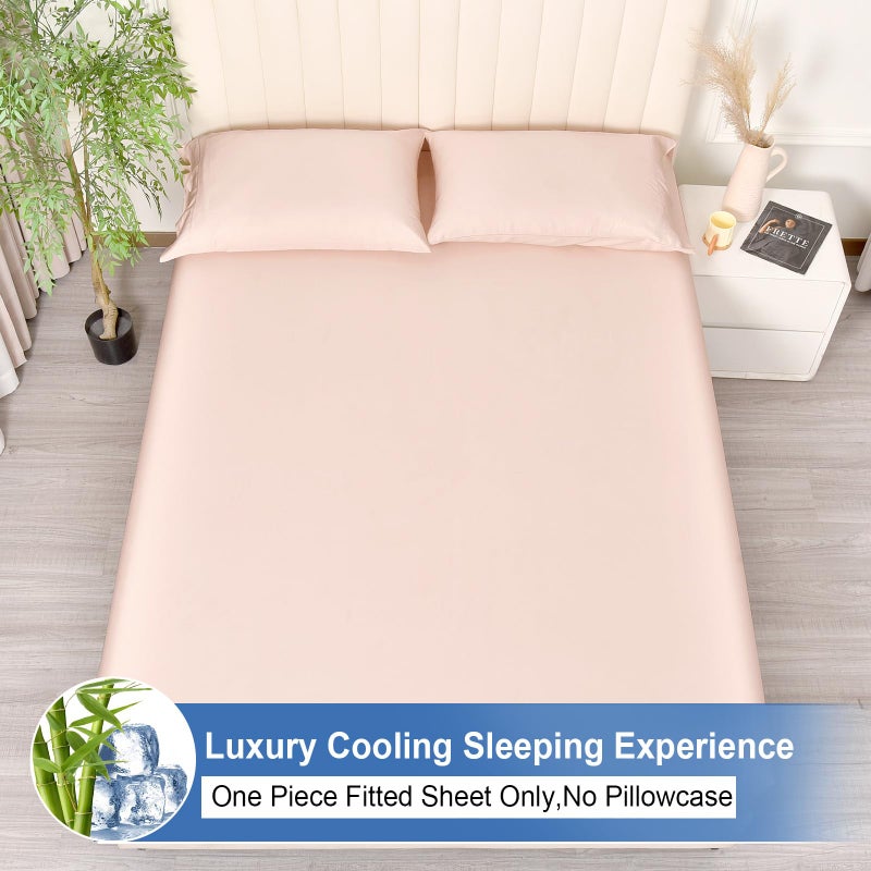 PHF PHF 100% Rayon Derived from Bamboo Cooling Fitted Sheet Twin for Hot Sleeper 16"" Deep Pocket  2.5cm Wider Strong Elastic Easy Fit  Breathable Silky Smooth Soft 39""x 75"" Peach Blush No Pillowcases  - Image 3