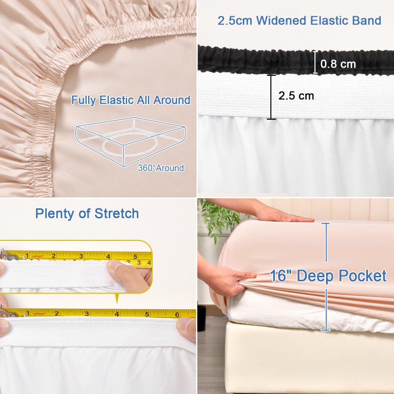 PHF PHF 100% Rayon Derived from Bamboo Cooling Fitted Sheet Twin for Hot Sleeper 16"" Deep Pocket  2.5cm Wider Strong Elastic Easy Fit  Breathable Silky Smooth Soft 39""x 75"" Peach Blush No Pillowcases  - Image 5