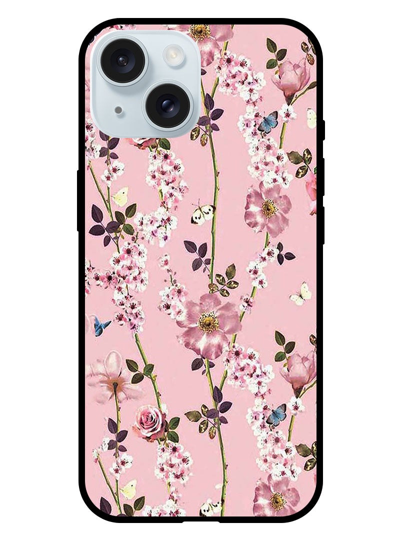 Theodor غطاء واقي مضاد للخدش ومقاوم للصدمات لهاتف آيفون 15 مزين بزهور صغيرة باللون الوردي - Image 1