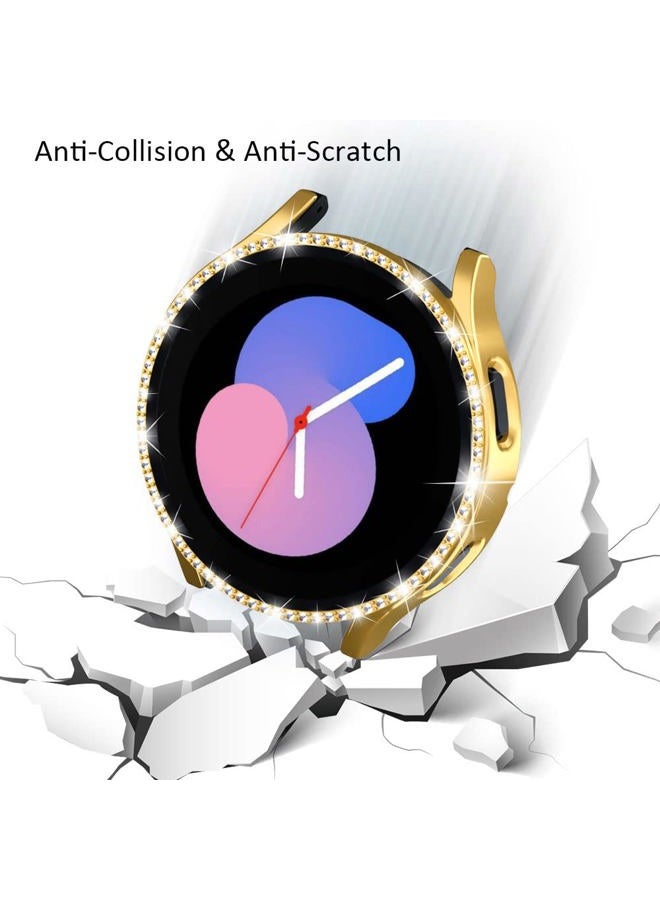 DEALELE [2-Pack] Case Compatible with Samsung Galaxy Watch FE / 5/4 40mm, Bling Single-Row Diamond PC Protective Case Replacement Watch Cover Bumper (40mm, Gold+Transparent) - Image 3