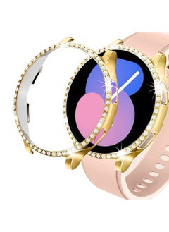 DEALELE [2-Pack] Case Compatible with Samsung Galaxy Watch FE / 5/4 40mm, Bling Single-Row Diamond PC Protective Case Replacement Watch Cover Bumper (40mm, Gold+Transparent)  - Image 1