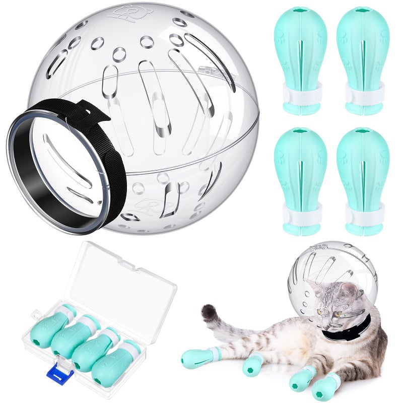 LEIFIDE Cat Muzzle for Grooming Cat Adjustable Hood with Paw Covers, Kitten Breathable Anti Bite Muzzles Anti Scratch Boots Silicone Pussy Shoes Boots Kitten Paw Protector for Pet Bathing Shaving(Medium) - Image 1
