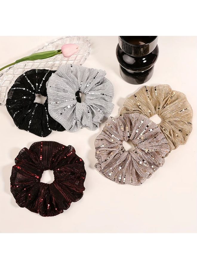 5pcs Sequin Hair Ties Large Fabric Scrunchies with Sparkling Embellishments for Casual and Formal Occasions - Image 1