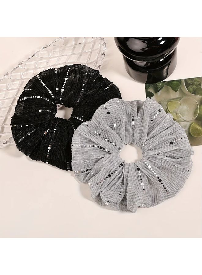 5pcs Sequin Hair Ties Large Fabric Scrunchies with Sparkling Embellishments for Casual and Formal Occasions - Image 2