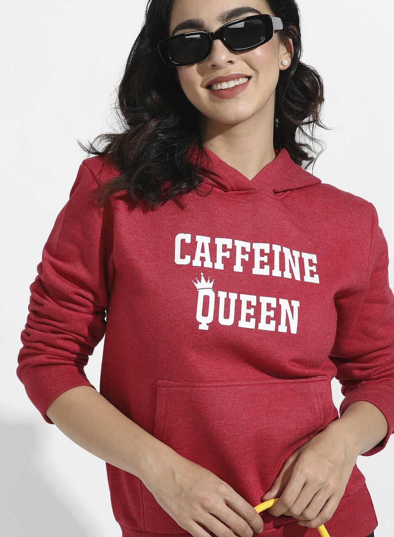 Campus Sutra Women's Red Caffeine Queen Hoodie With Kangaroo Pockets - Image 1